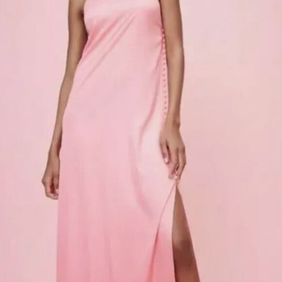 ZARA SS21 LIGHT PINK SATIN EFFECT BUTTONED DRESS SIZE S 4886 421 644 - Picture 2 of 5